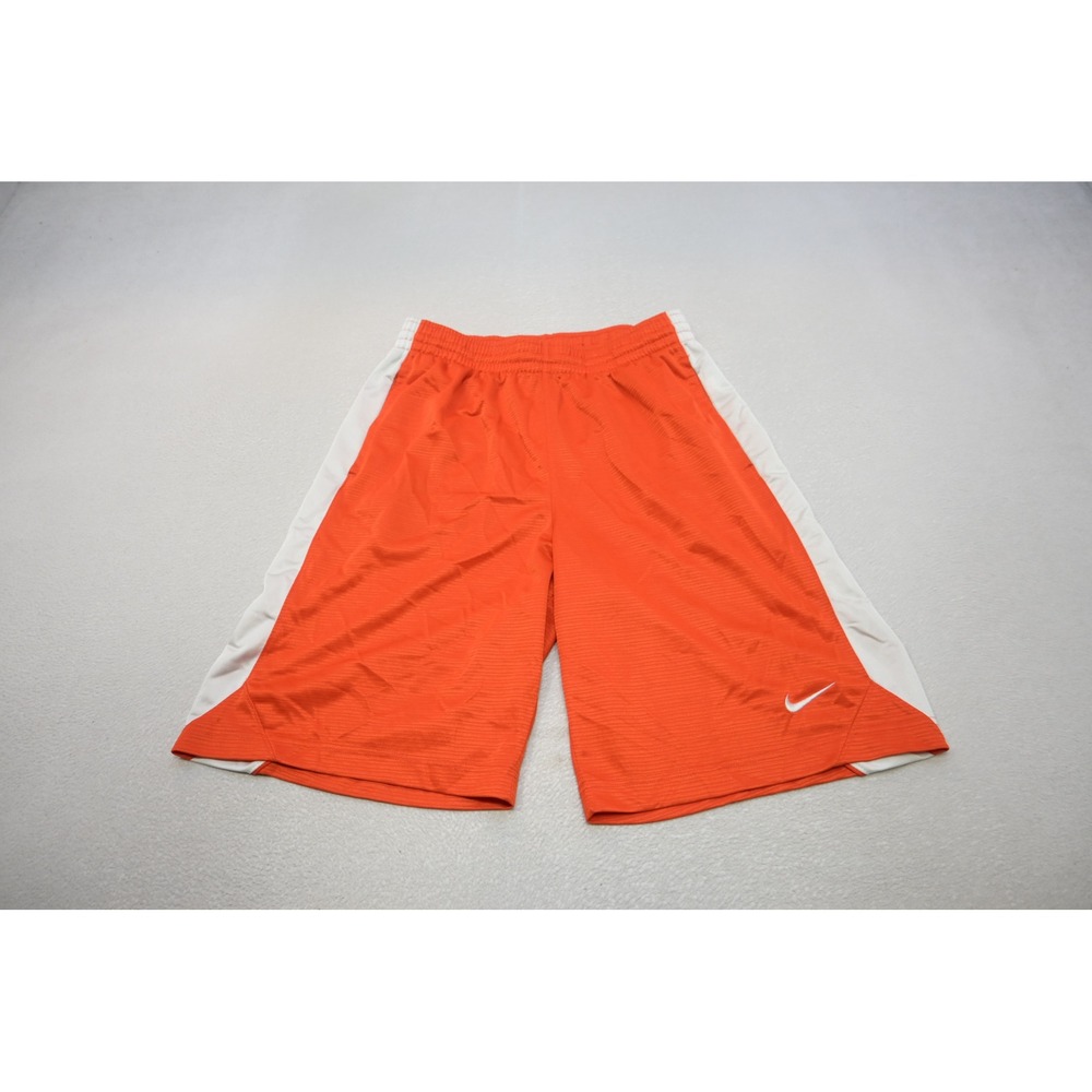 Nike Basketball Gym Shorts Men Size Medium Orange White Striped Athletic EUC